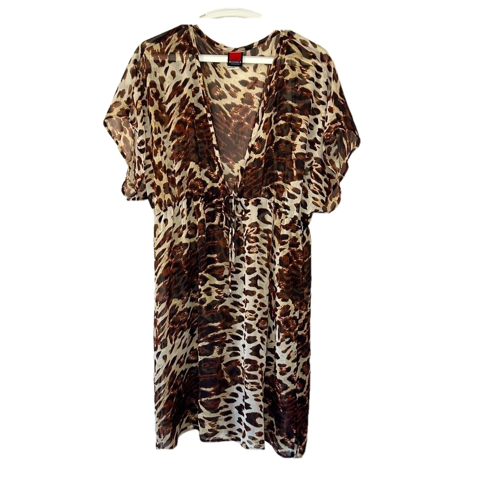 Host Pick Lori Michaels Tie Front Duster Caftan Cover Up Animal Print L/XL Boho